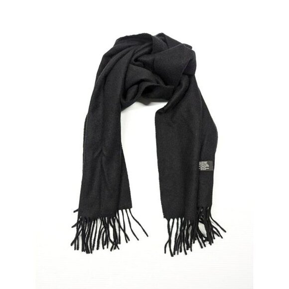 V Fraas Unisex 100% Cashmere Black Solid Scarf Twist Fringe O/S (MSRP $168) - Picture 2 of 3